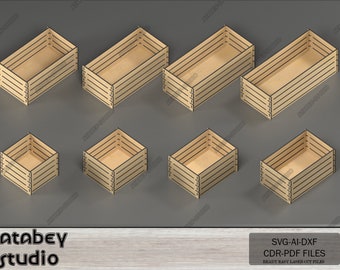 Scatole per casse di dimensioni multiple - Casse di legno File tagliati al laser - Set di scatole di frutta fai da te - Stoccaggio di strumenti giocattolo Svg Dxf Cdr Ai 567