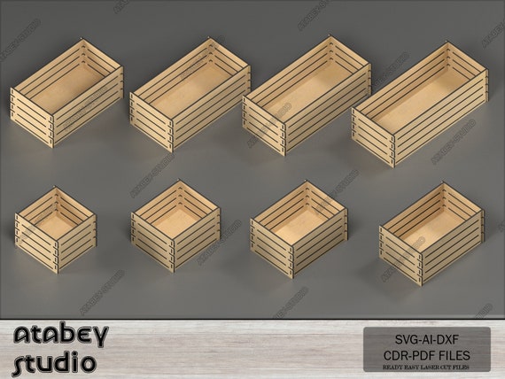 Mehrere Größen Kisten Boxen - Holzkisten Laser Cut Dateien - DIY Obstkisten Set - Spielzeug Werkzeuge Aufbewahrung SVG