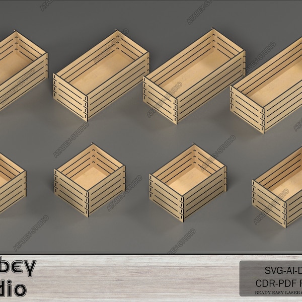 Multiple Size Crate Boxes - Wooden Crates Laser Cut Files - DIY Fruit Box Set - Toy Tools Storage Svg Dxf Cdr Ai 567