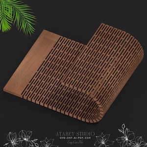 May include: A brown wooden wall panel with a repeating pattern of vertical slats. The panel is curved at the top and bottom, creating a unique design. The panel is made of wood and has a natural finish.