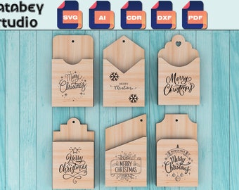 Porte-cartes cadeau cadeau de Noël / porte-cadeaux ornement de Noël / enveloppes de Noël en bois / cadeau Noël personnalisé coupe fichiers SVG CDR DXF Ai 541