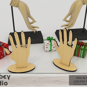 Porta-anéis em formato de mão - Expositor de joias com corte a laser - Organizador de pulseiras e brincos de madeira 693