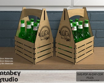 Beer Caddy Laser Cut Files / Beer Carrier Box / Fathers Day Gift / Bottle Box Laser Cut Files SVG, DXF, CDR Download 545