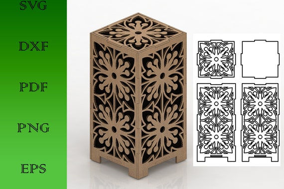 CNC Laser Wood Cut Table Lamp with Botanical Leaves Pattern
