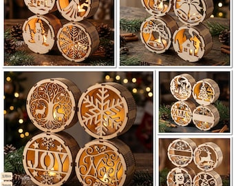 Christmas Shadow Box Laser Cut File, Wooden Tealight Lantern Laser Vector Template 1033