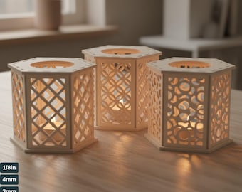 Laser Cut Tealight Holder SVG, Lantern Template Digital File, DIY Candle Decor Glowforge Xtool Ready, Wooden Luminary DXF Kit 543
