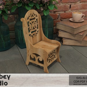 Ornate Carved Chair for Kids - Miniature Dollhouse Furniture Toy - Wooden Mini Chair 669