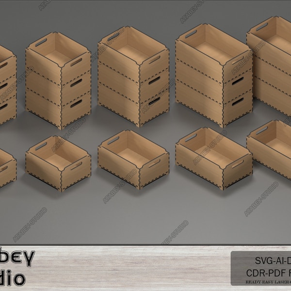 Multiple Size Stackable Box - Modular Design Storage Boxes - Wood Laser-Cut Plans - DIY Plans and Ready to Cut Files -Svg Dxf Ai Cdr 561