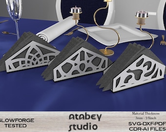 Modern Napkin Holder Laser Cut Plan - Trio of Styles Included,Decorative Tabletop Napkin Stand - Laser Ready Digital Files 474