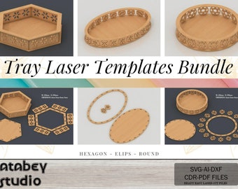 DIY Wooden Tray Set - Laser Cut Round, Hexagon, and Elipse Tray Templates - Creative Trays 671