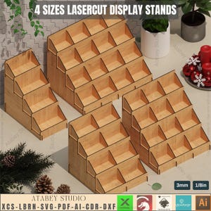 4 Size Display Stand Laser Cut File - Retail Shelf SVG - Tiered Display - Wood Laser Cut Template, Tiered Retail Display,Wood Stand svg 933