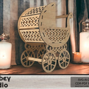 Design affascinante per passeggino in legno - Ideale per progetti di taglio laser e decorazioni per la cameretta dei bambini 260