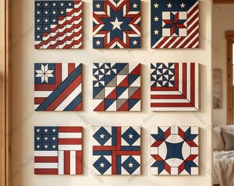 Patriotic Americana Barn Quilt Pattern Fourth of July Frames Independence Day USA Star 996