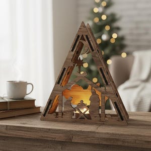 Nativity Scene SVG, Laser Cut Lantern for Glowforge, DIY Christian Decor, Holy Family Mantel Display File 911