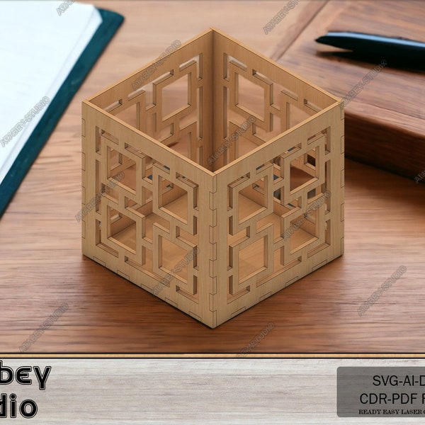 Multi-Purpose Laser Cut Wood Box - Custom Pen Holder, Tealight Candle Holder, Elegant Desk Organizer, Unique Gift Idea 592