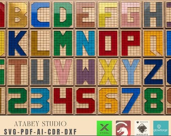 Alphabet and Numbers Quilt Pattern / 26 Letters Quilt Blocks / 0 to 9 Patchwork Svg Dxf Ai Pdf Cdr 498