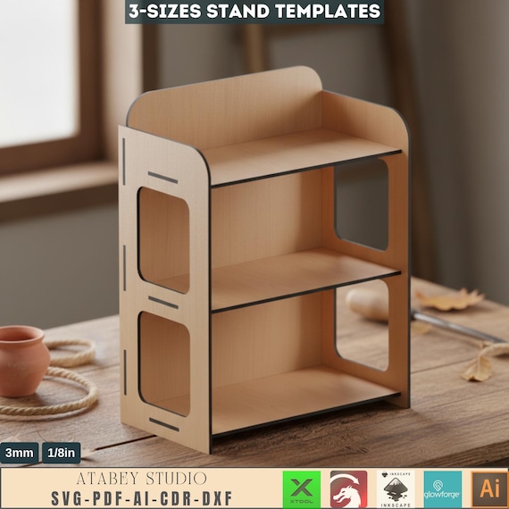 Laser Cut Wooden Display Stands SVG - Craft Show Shelf Tiered Organizer - Retail Shop Counter Rack Digital File 576