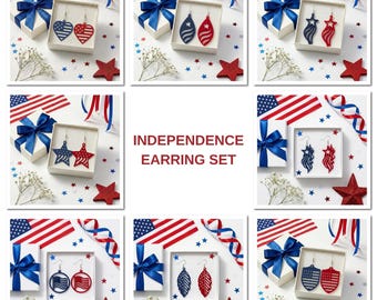 4th of July Earring SVG Bundle, Patriotic Laser Cut Templates, USA Flag Star Earrings