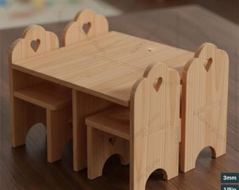 Ensemble de petites chaises de table pour enfants / Bureau d'étude à l'échelle 1:10 pour enfants / Mini chaise pour enfants Svg / Meubles en contreplaqué Xtool / Plans de coupe Glowforge 316