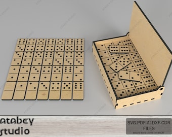 Ensemble de jeu de société Domino de voyage portable/boîte de dominos découpés au laser/boîte en bois bricolage pour Puzzle SVG, DXF Ai Cdr 553