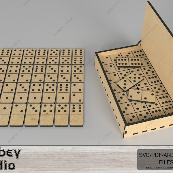 Portable Travel Domino Board Game Set / Laser Cut Dominoes Box  / Wood DIY Box for Puzzle SVG, DXF Ai Cdr 553