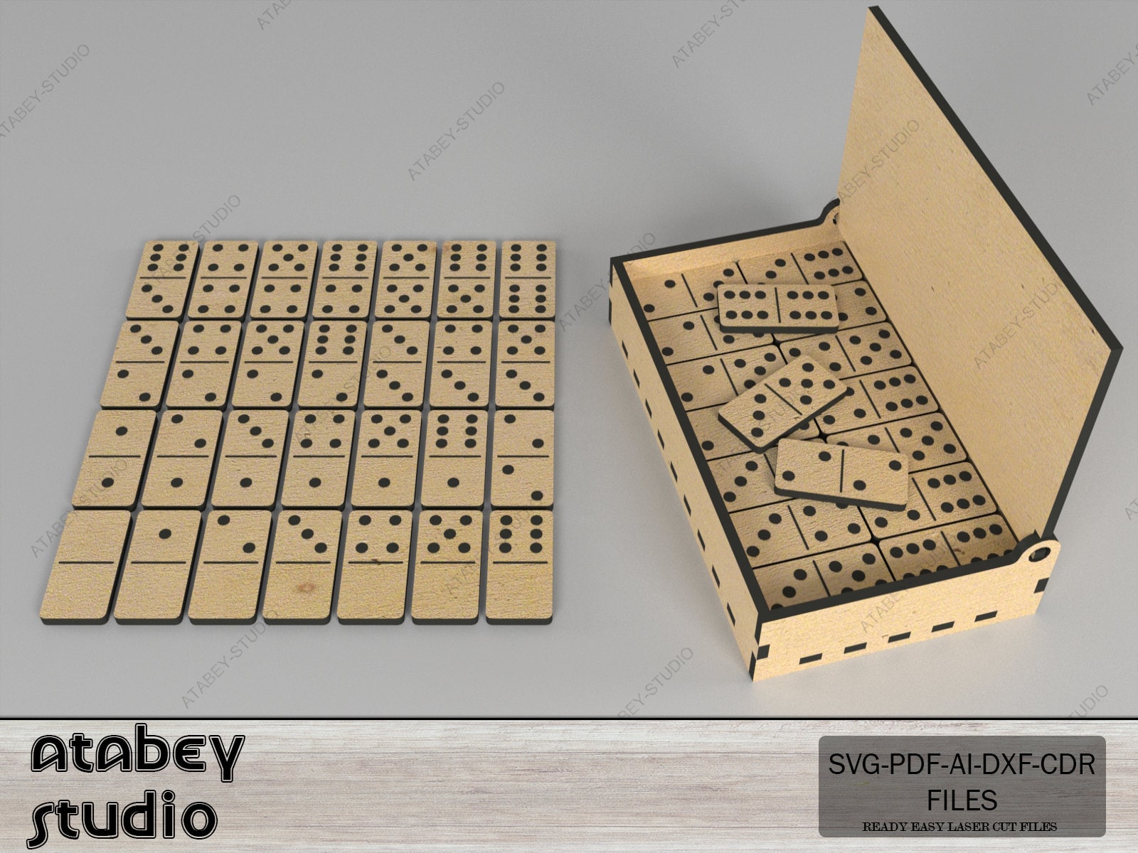 Portable Travel Domino Board Game Set / Laser Cut Dominoes Box  / Wood DIY Box for Puzzle SVG, DXF Ai Cdr 553