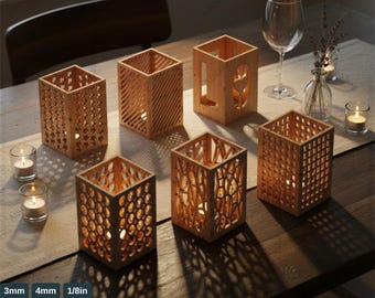 Laser Cut Tealight Holder SVG Template Bundle | 6 Unique Candle Lantern Designs for DIY Home Decor 242
