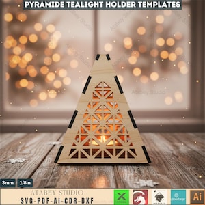 Pyramid Tea Light Lanterns - Laser Cut Candle Holder Files - Plywood Table Lamp Decor 574
