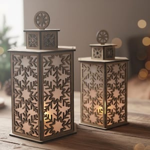 Laser Cut Snowflake Lantern SVG, Christmas Table Centerpiece File, DIY Holiday Decor for Glowforge, Winter Luminary Pattern 917