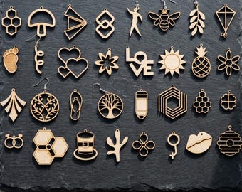 64 Earring Bundle Jewelry Making Templates DIY Wood Earrings Geometric Nature Shapes Floral Pattern