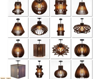 16 Wooden Chandelier Laser Cut Pendant Lamp Shade Templates Plywood Hanging Light