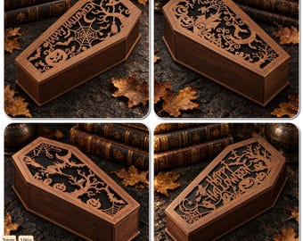 Halloween Coffin Box , Gothic Wooden Keepsake Casket, Trick or Treat Candy Boxes 1025