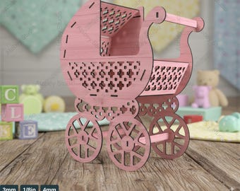 Charming Wooden Baby Stroller Design - Ideal for Laser Cutters & Nursery Decor Projects 260