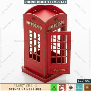 クラシックな英国の電話ボックス - レーザーカットファイル、DIY木製モデルキット、象徴的なロンドンの電話ボックスプラン088