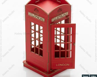 Classic British Phone Booth - Laser Cut Files, DIY Wooden Model Kit, Iconic London Telephone Box Plans 088
