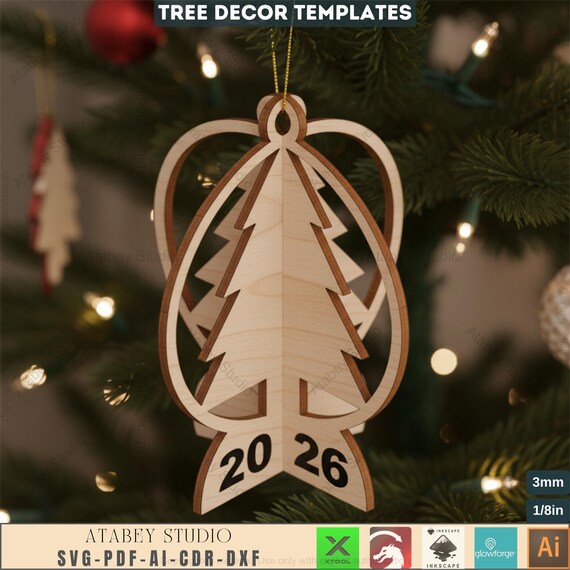 Stehen & Hängen Weihnachtsbaum Ornament Laservorlagen - Festliche Dekor Basteldateien 701