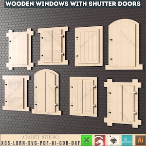 Laser Cut Wooden Windows & Shutters 8 Designs Farmhouse Decor  DIY Craft Templates  Rustic, Vintage Styles, Decorative  Wooden  Window 942