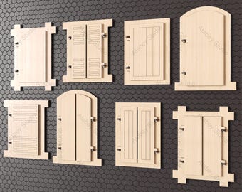 Lasergeschnittene Holzfenster und Fensterläden, 8 Designs, Bauernhausdekor, DIY-Bastelvorlagen, rustikal, Vintage-Stil, dekoratives Holzfenster 942