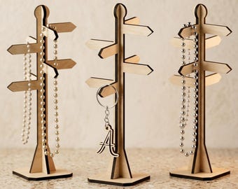 North Pole Sign Hanging Organizer - Direction Post signs Key Holder - Necklace Jewelry Display 571