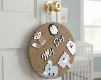 Paquete SVG de colgadores para puerta de habitación de bebé - Archivos cortados con láser para regalos de recién nacidos - Animales del bosque y temas lunares, descarga digital 329