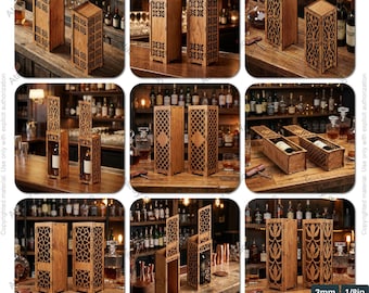 Plantillas para cajas de vino cortadas con láser, patrón de portabotellas de madera, diseño de caja de regalo 987