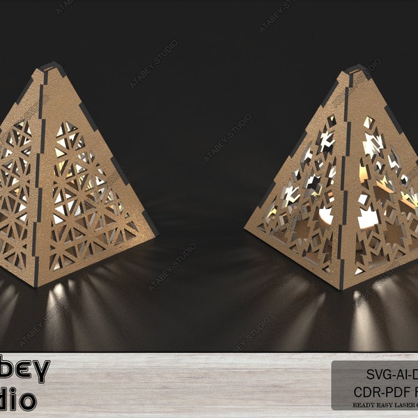 Pyramid Tea Light Lanterns - Laser Cut Candle Holder Files - Plywood Table Lamp Decor 574