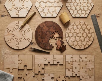 Wooden Laser Cut Jigsaw Puzzle Templates Circle Hexagon Square Shapes Bundle