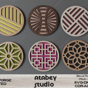 Wood Coasters With Box / Laser Ornament Box Cut files / Glowforge Drink Coaster Set / SVG, DXF, CDR Download 481 zdjęcie 3