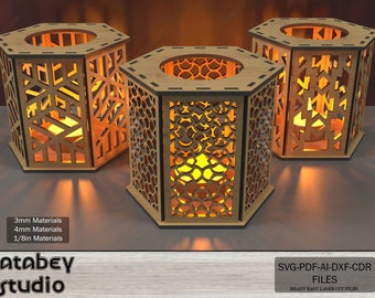 Christmas Lantern Light Decoration / Night Lampshades  / Tea Light Holder Laser Cut Files / Wood Candle Holder Vector SVG DXF CDR Ai PDf 544