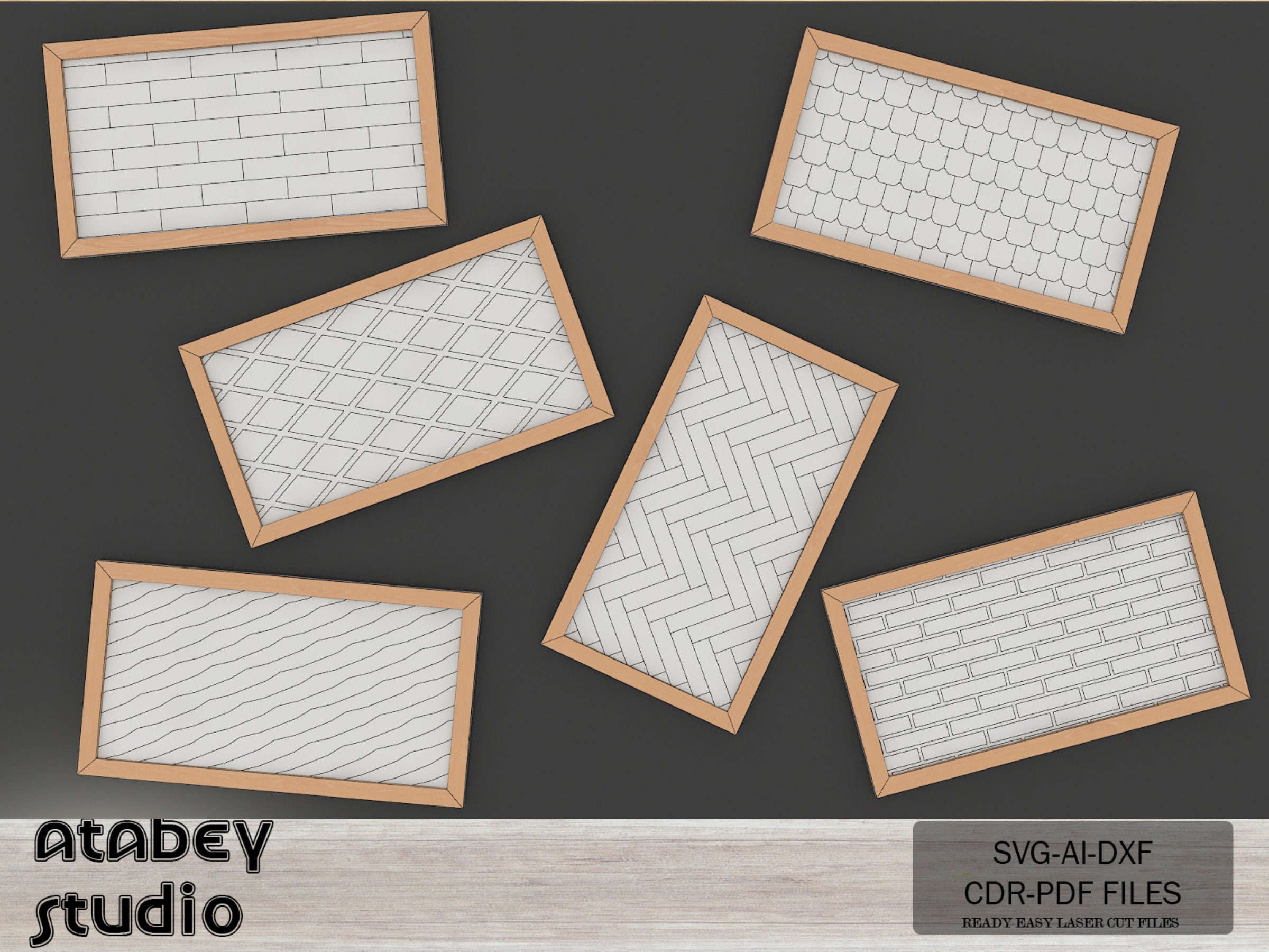 Vielseitige Laser-Schnittmuster - Herringbone, Diamant, Fliesen, Ziegel, Dach & Shiplap Rahmen - Schild Backers 782