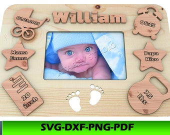 birth details frame laser cut file / baby announcement photo frame svg dxf file / baby keepsake frame birth details vector 291