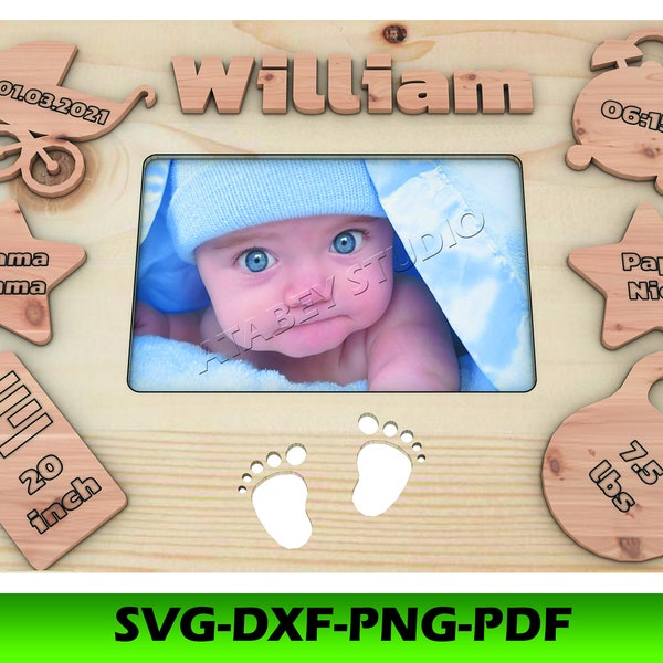 birth details frame laser cut file / baby announcement photo frame svg dxf file / baby keepsake frame birth details vector 291