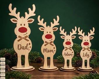 Personalized Reindeer Family Laser Cut SVG - Christmas Wood Decor Gift 1028