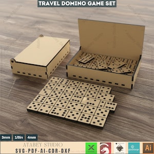 Portable Travel Domino Board Game Set / Laser Cut Dominoes Box  / Wood DIY Box for Puzzle SVG, DXF Ai Cdr 553
